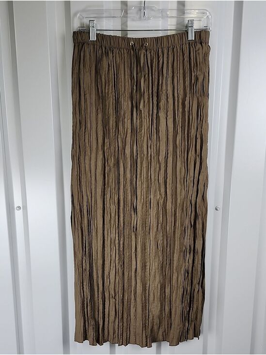 J. Crew Dresses & Skirts - J. Crew Crinkle Midi Skirt Brown Plisse Women's Small NWT Pullon Elastic Waist